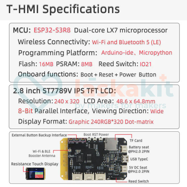 LaskaKit-lilygo-t-hmi-esp32-s3-2-8-st7789v-ips-wifi-modul-spec