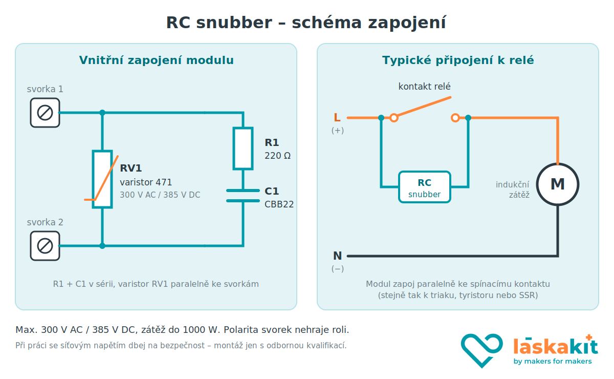 LaskaKit-rc-snubber-pro-spinani-indukcni-zateze-schema