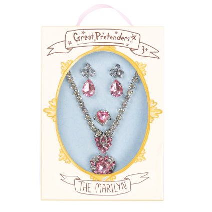 Sada šperků The Marilyn – náhrdelník, prsten a náušnice, růžovo-stříbrná (4 díly)