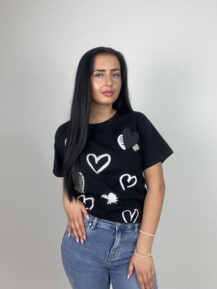 Dámske 3D tričko Heart- čierne