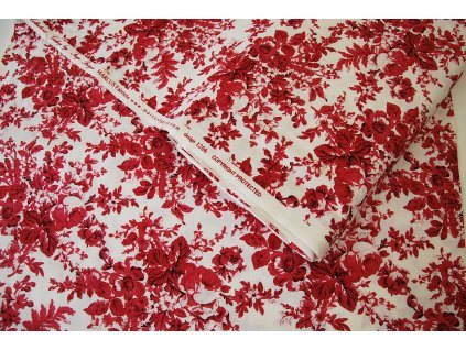Americká bavlna červené květy, bílá