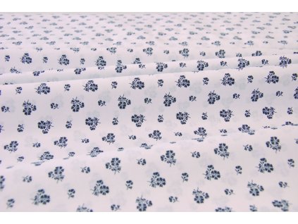 Bavlněné plátno modrá kvítka, bílá - zbytek látky