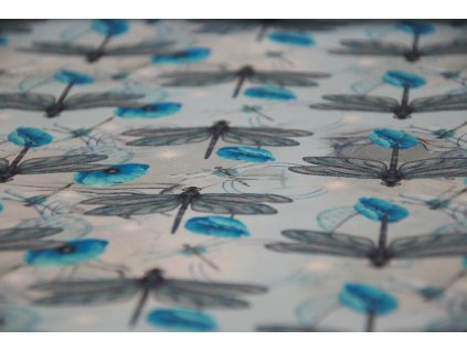 Úplet bavlněný vážky tisk, modrá (2)