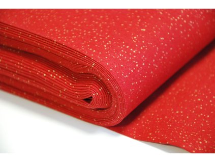 Vánoční bavlna zlatotisk na červené (3)