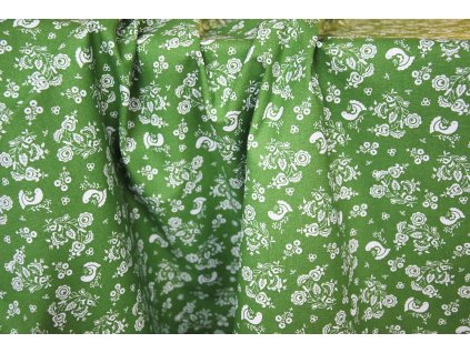 Bavlna folklor motiv ptáčci, zelená (1)