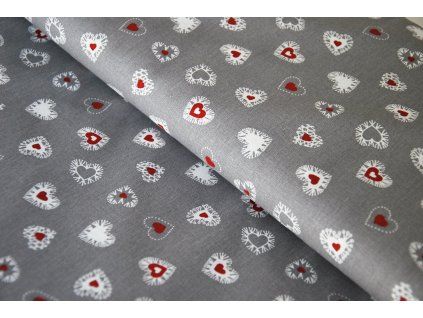 Bavlna se srdíčky na šedé (2)