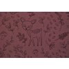 Úplet French Terry lesní zvířátka, vínová