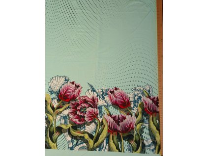 PANEL Bordura velké květy na světlém tyrkysu U 130 x 150cm