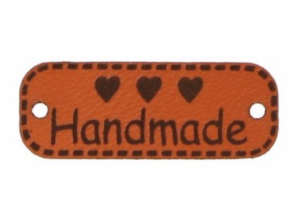 Štítek handmade se srdíčky hnědá