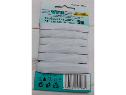 Guma, pruženka prádlová, šíře 9,2 mm, BÍLÁ – karta 5 m