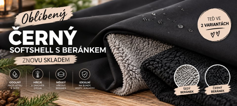 černý softshell s beránkem