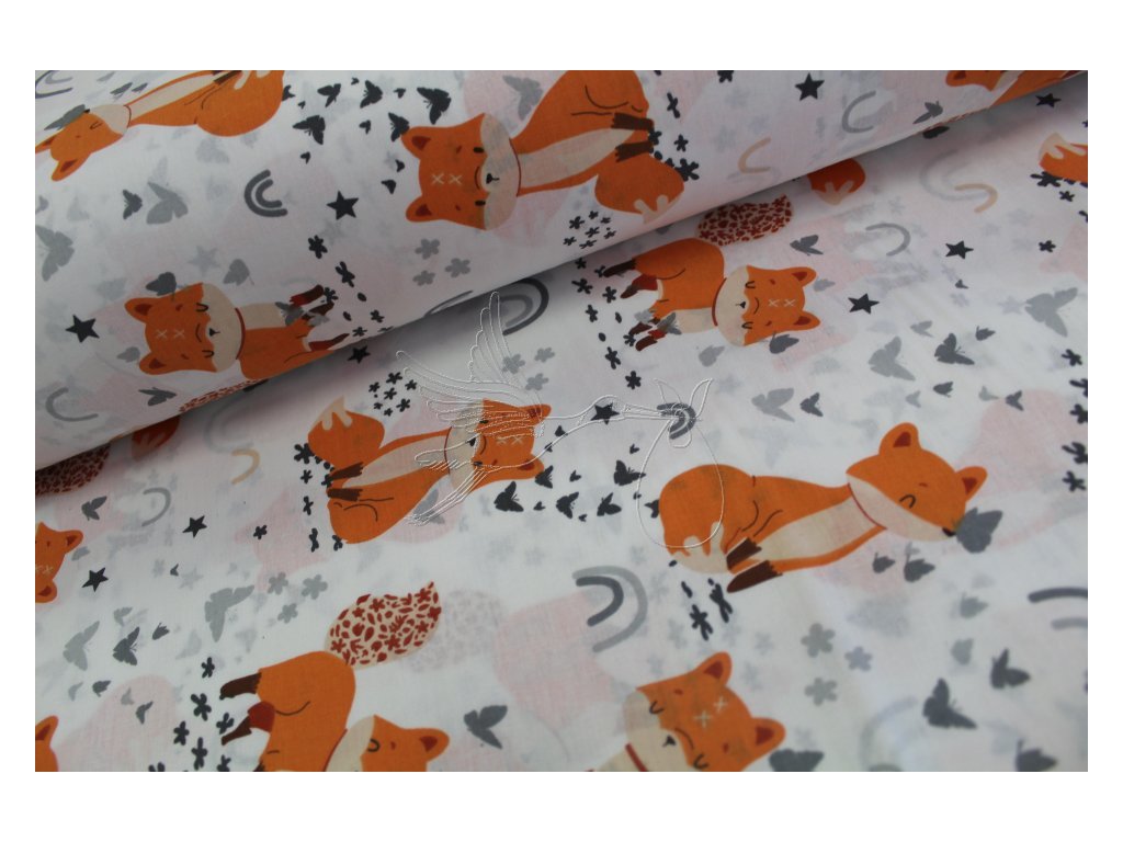 Lišky - oranžové - bavlněné plátno, šíře 240cm