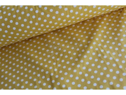 Bílé puntíky na žluté - bavlněné plátno, šíře 240cm