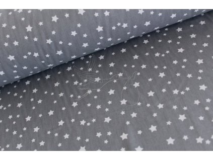 Bílé menší hvězdy na tmavě šedé - bavlněné plátno, šíře 240cm