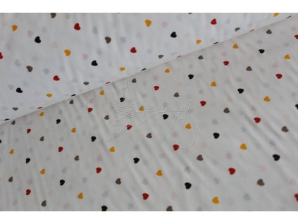 Srdíčka žlutá/červená - bavlněné plátno, šíře 240cm