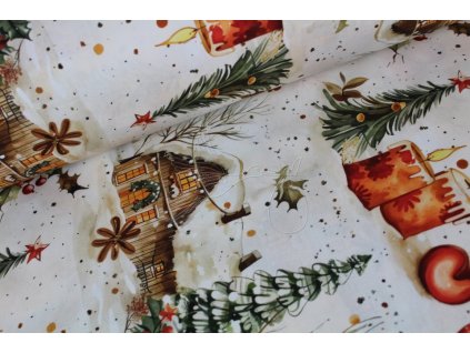 Zasněžený dům - bavlněné plátno, šíře 240cm - 5D digitální tisk