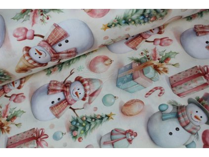 Sněhulák s dárečky - bavlněné plátno, šíře 240cm - 5D digitální tisk