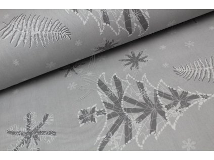 Vánoční stromečky - šedé - bavlněné plátno, šíře 240cm - zbytek 0,62m
