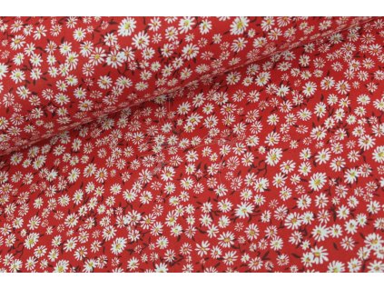 867 4 kopretiny na cervene bavlnene platno sire 240cm