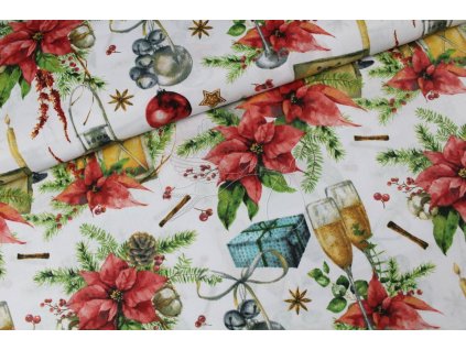 Sváteční motiv - bavlněné plátno, šíře 160cm - zbytek 0,7m
