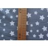 16469 3 bile hvezdy na tmave sede bavlnene platno sire 240cm