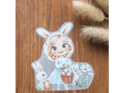 DTF Nažehlovačka DÍVENKA SE ZAJÍČKEM A VAJÍČKY 11cm