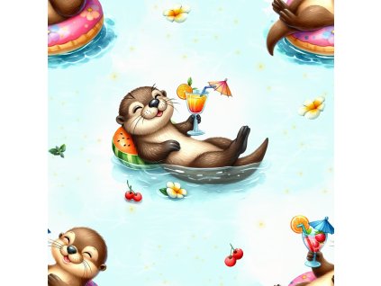 Zbytek 55cm - Bavlněný úplet vydra ve vodě 200g