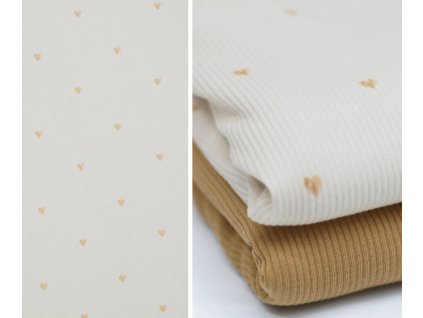 Žebrovaný úplet srdíčka camel 230g