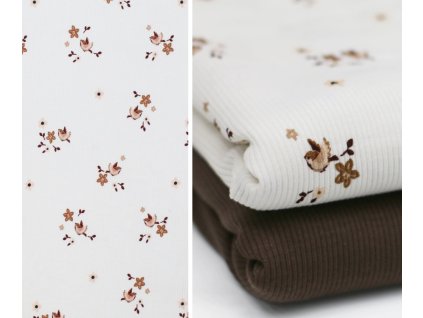 Žebrovaný úplet ptáčci s kvítky 230g