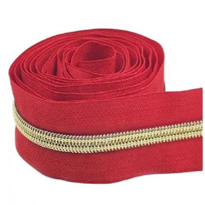 Zips špirálový červený zlaté zúbky