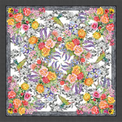 Farebné kvietky a vtáčiky / Tablecloth - Multi / PANEL 115x115 / DECOUPAGE