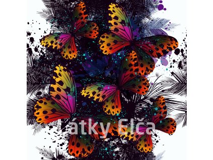 Butterfly floral pattern on tropical theme with palm leafs