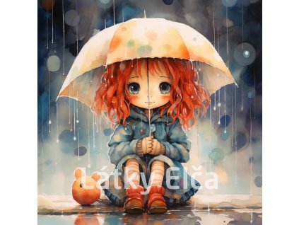 Panel bavlna - dívka v dešti 1