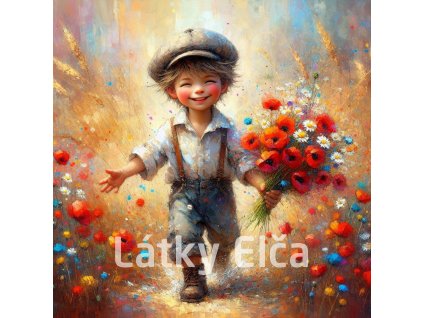 Panel kočárkovina - chlapec a květ