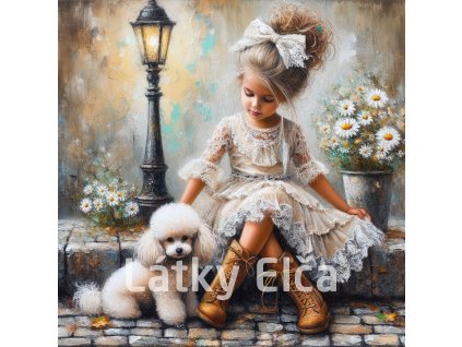 Panel kočárkovina - holčička a bílý pudl 1