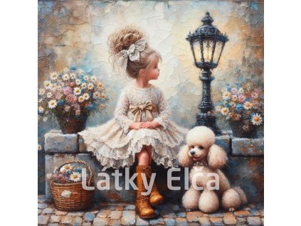 Panel kočárkovina - holčička a bílý pudl 2