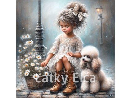 Panel kočárkovina - holčička a bílý pudl 4