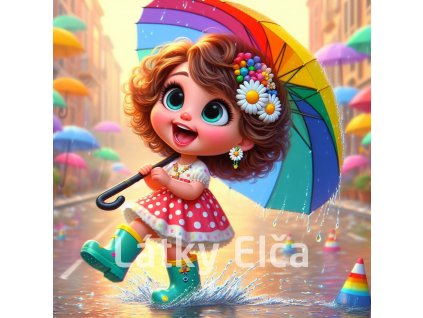 Panel kočárkovina - dívka s kopretinou v dešti 2