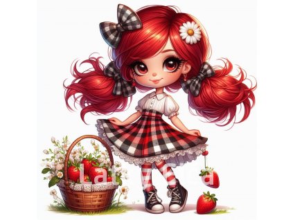 Panel kočárkovina - dívka a košík jahod