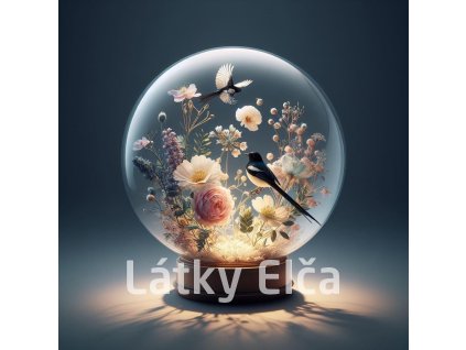 Panel kočárkovina - květy s ptáky v kouly