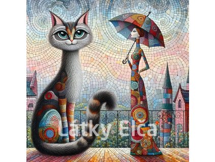 Panel bavlna - kočka a dáma