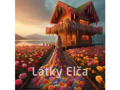 Panel bavlna - květinová dívka u domu 4