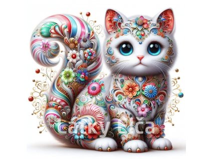 Panel bavlna - květinová kočka