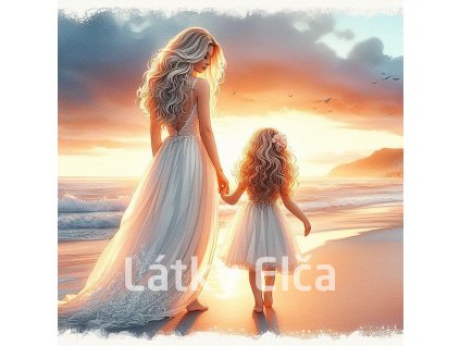 Panel bavlna - máma s dcerou při západu