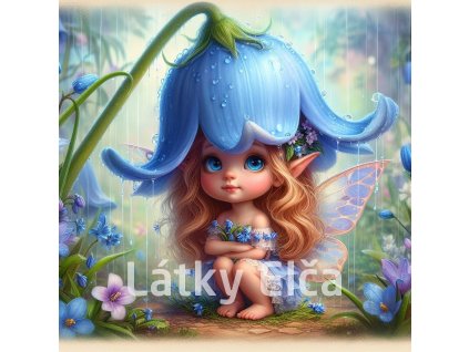 Panel bavlna - modrý tulipán a víla