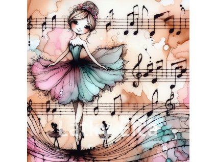 Panel bavlna - noty a dívka 1