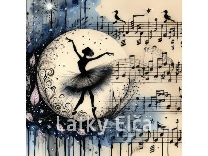 Panel bavlna - noty a dívka 2