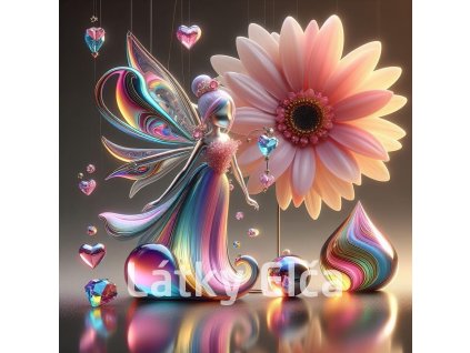 Panel bavlna - skleňěná dívka a květ 1