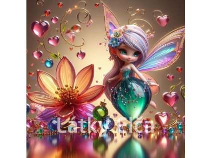 Panel bavlna - skleněná dívka a květ 3