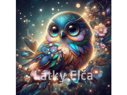 Panel bavlna - sova a květ 1